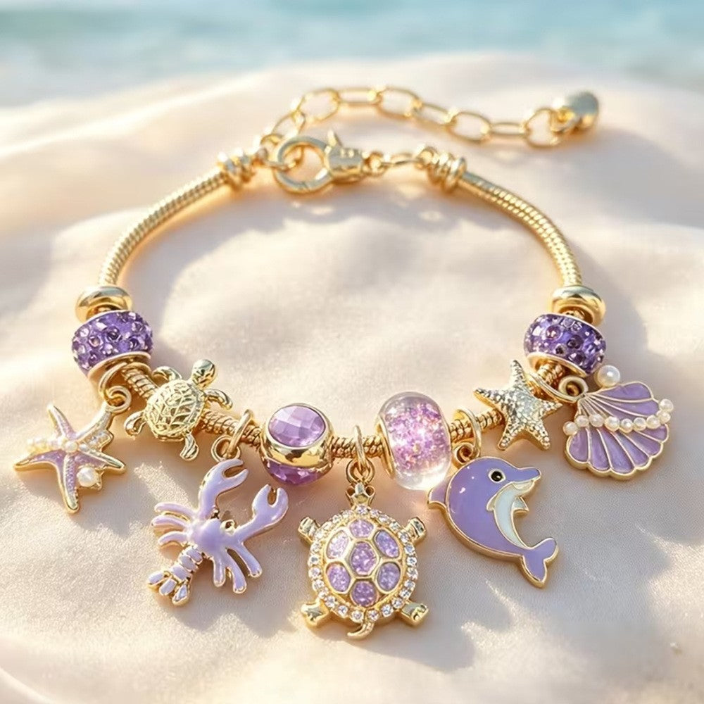 Dainty Purple Ocean Animal Charm Bracelet