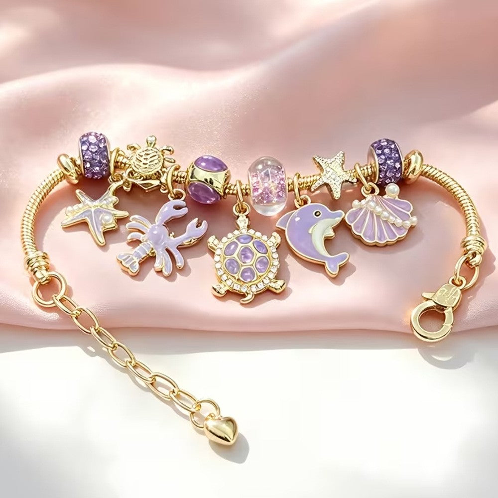 Dainty Purple Ocean Animal Charm Bracelet