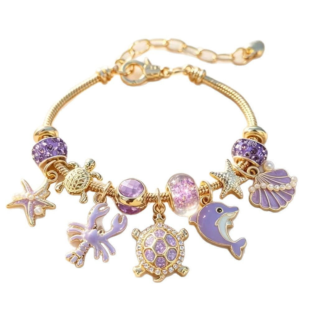 Dainty Purple Ocean Animal Charm Bracelet