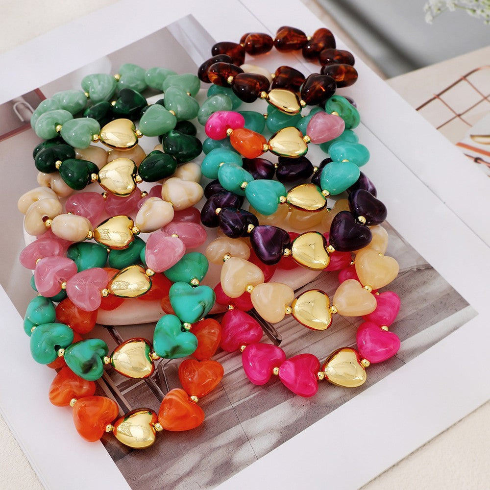 Boho Multicolor Resin Heart Bracelet Stack