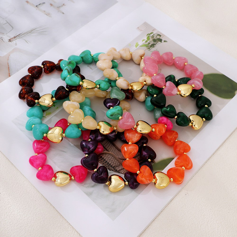Boho Multicolor Resin Heart Bracelet Stack
