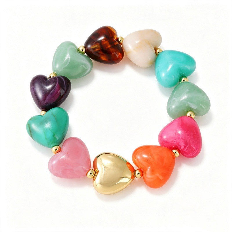 Boho Multicolor Resin Heart Bracelet Stack