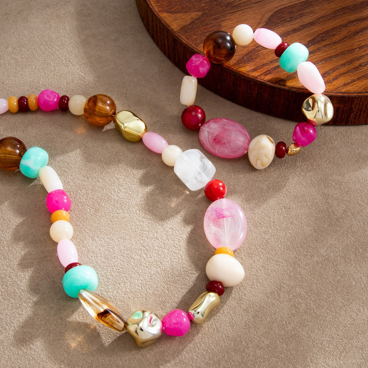Boho Multicolor Resin Bead Necklace & Bracelet Set