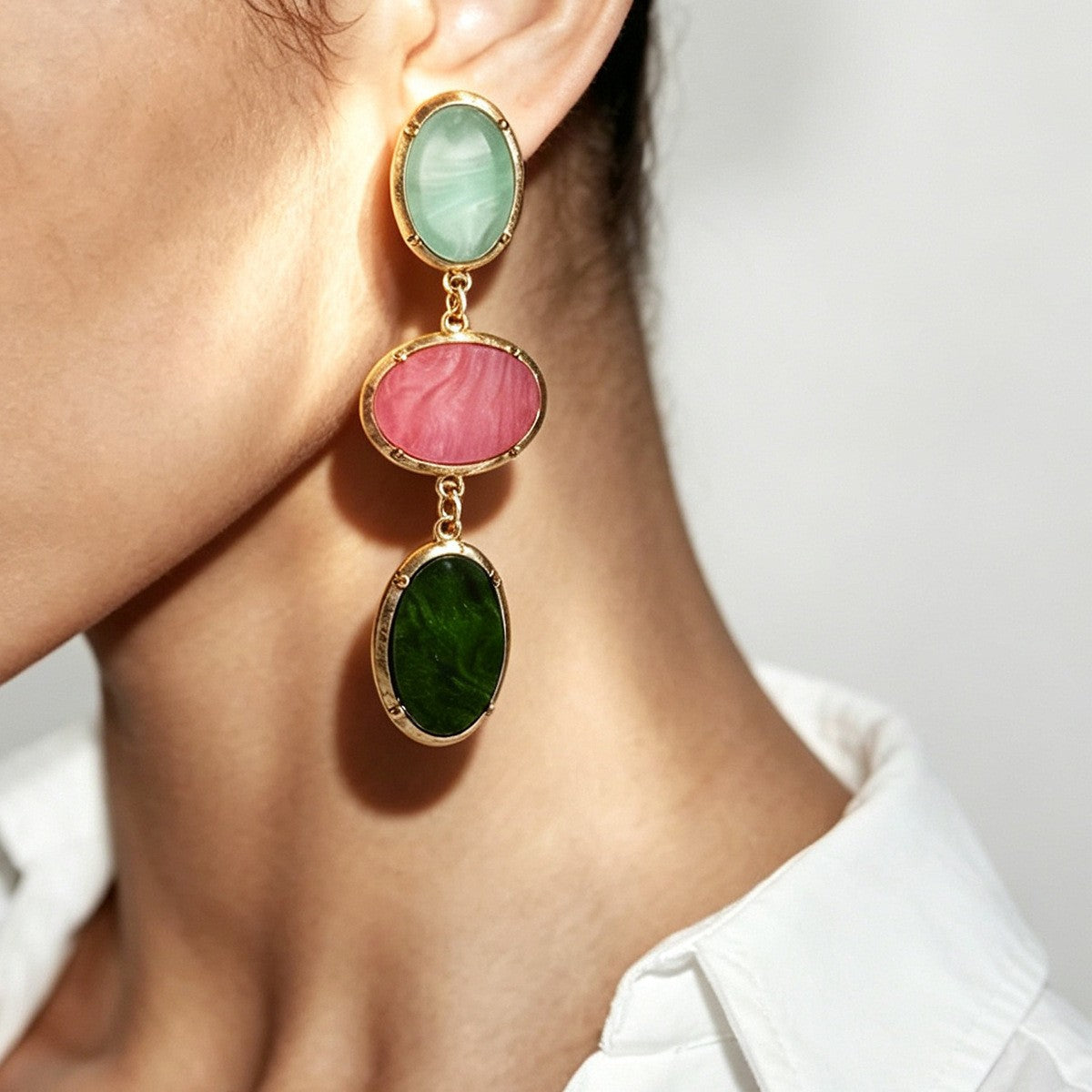 Classy Marbled Acrylic Oval Drop Earrings