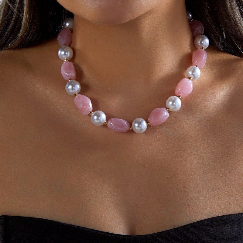 Boho Resin Bead & Faux Pearl Necklace