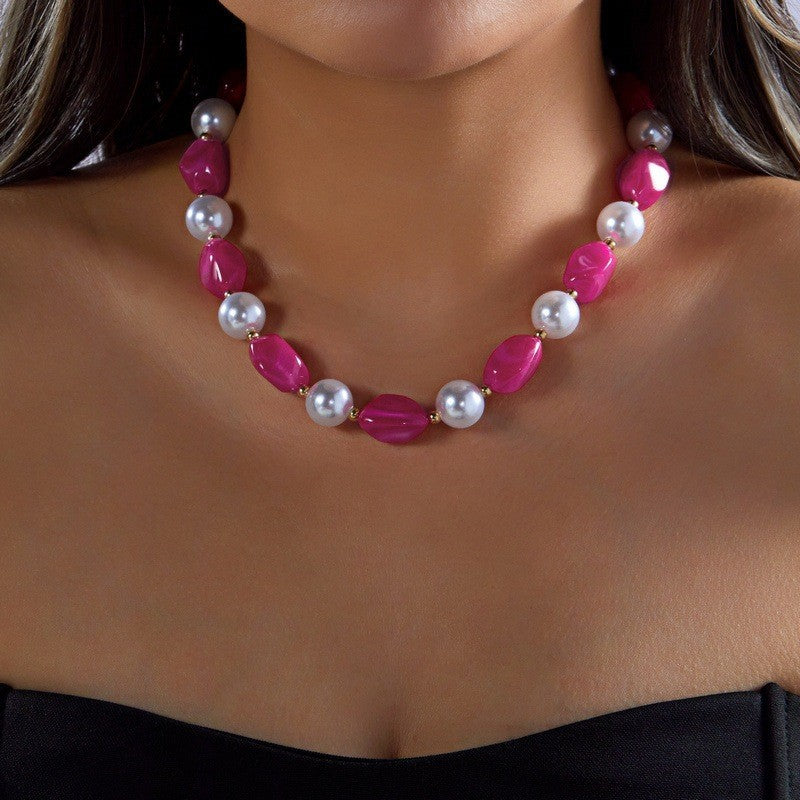 Boho Resin Bead & Faux Pearl Necklace
