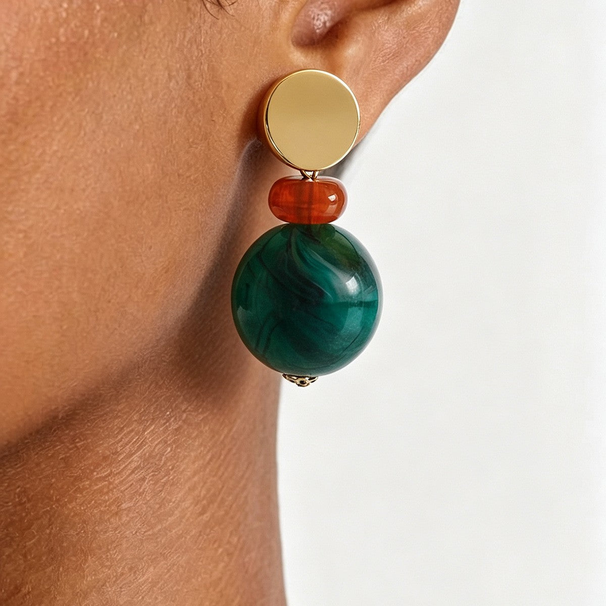 Classy Green Marble Resin Ball Drop Earrings