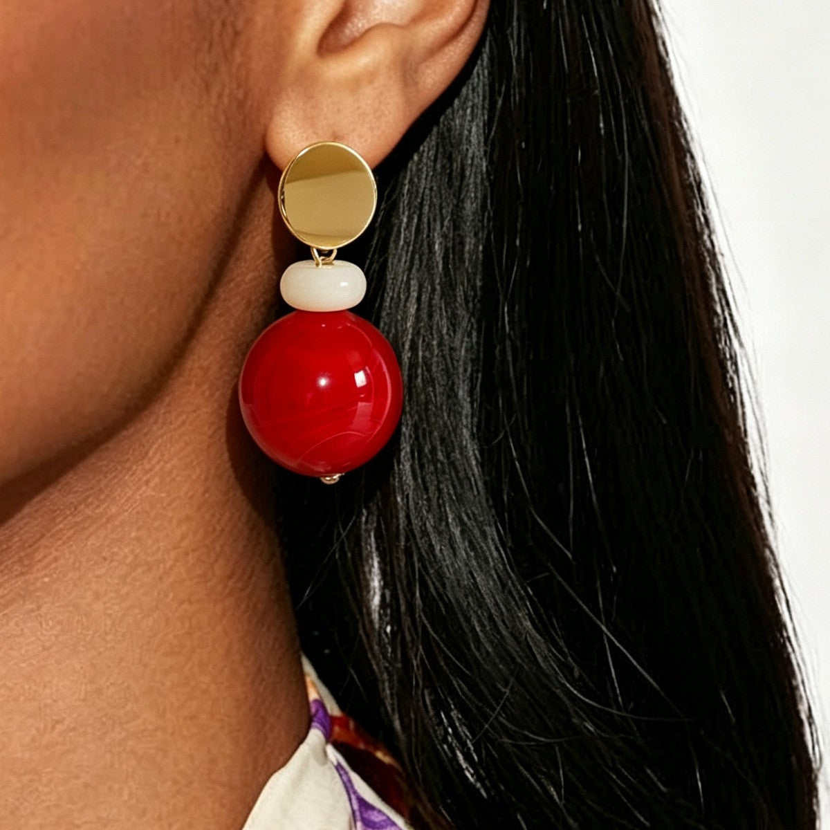 Classy Green Marble Resin Ball Drop Earrings