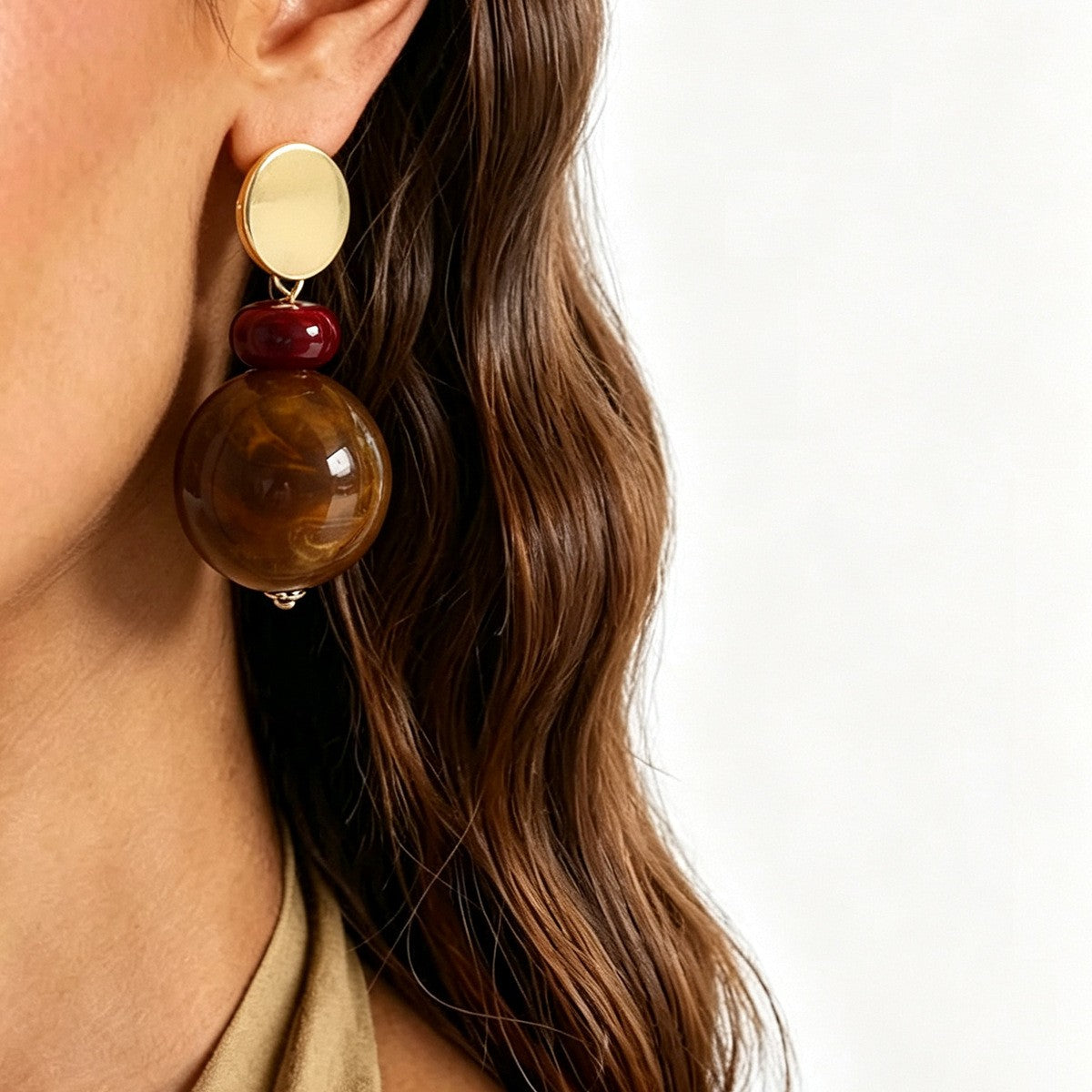 Classy Green Marble Resin Ball Drop Earrings