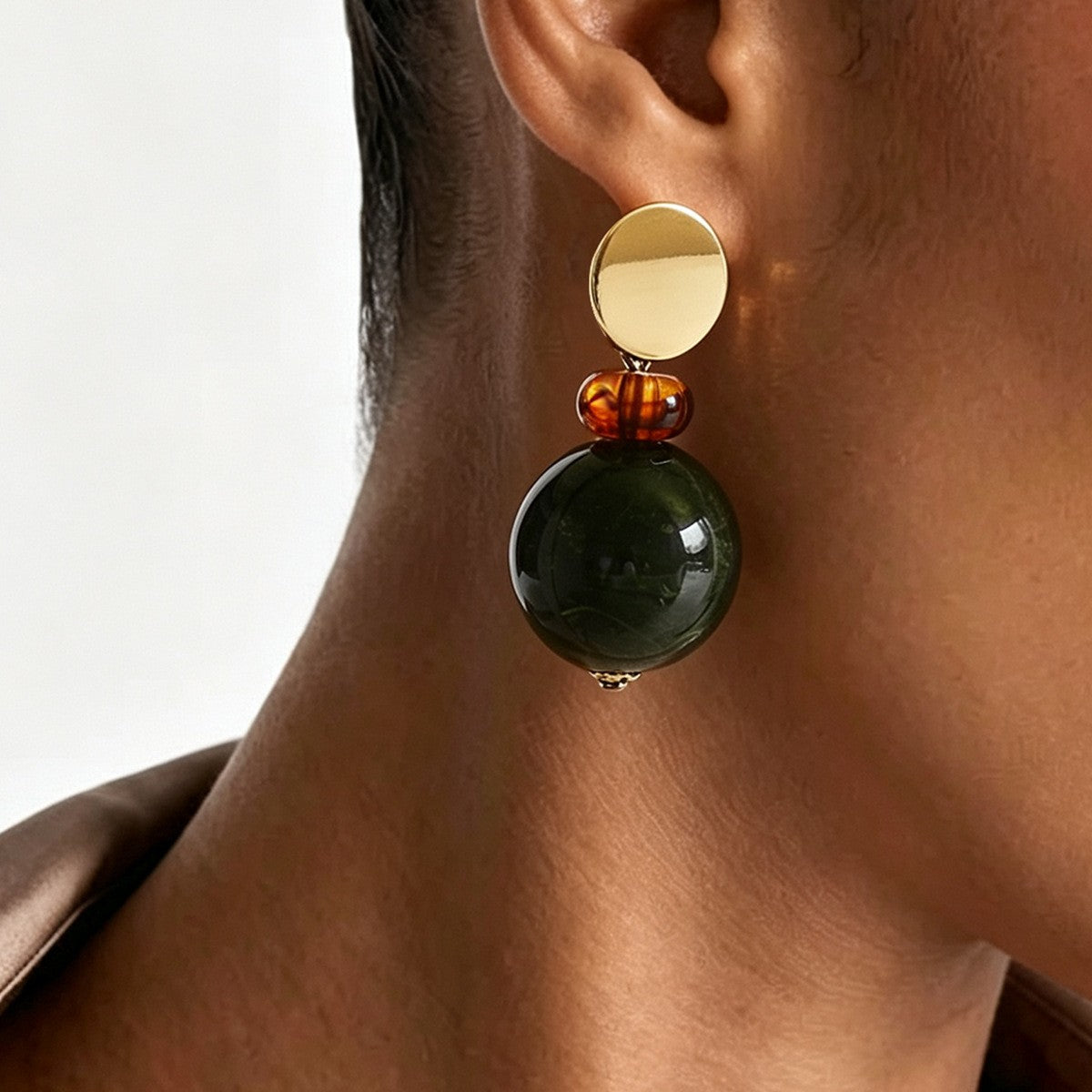 Classy Green Marble Resin Ball Drop Earrings