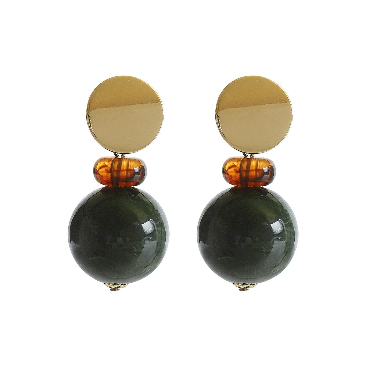Classy Green Marble Resin Ball Drop Earrings