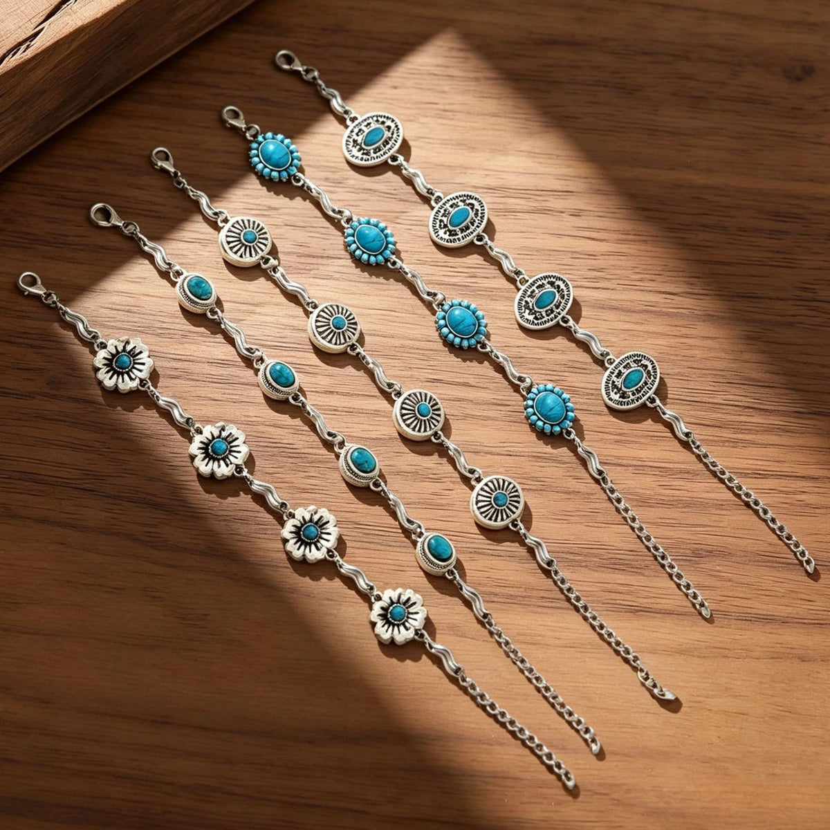 Vintage Boho Turquoise Flower Bracelet Set