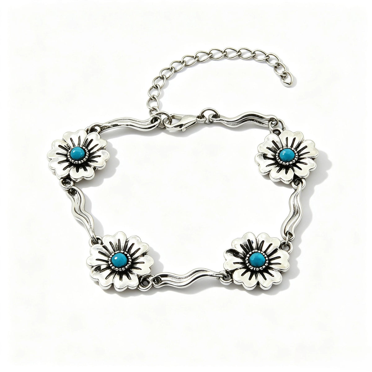 Vintage Boho Turquoise Flower Bracelet Set