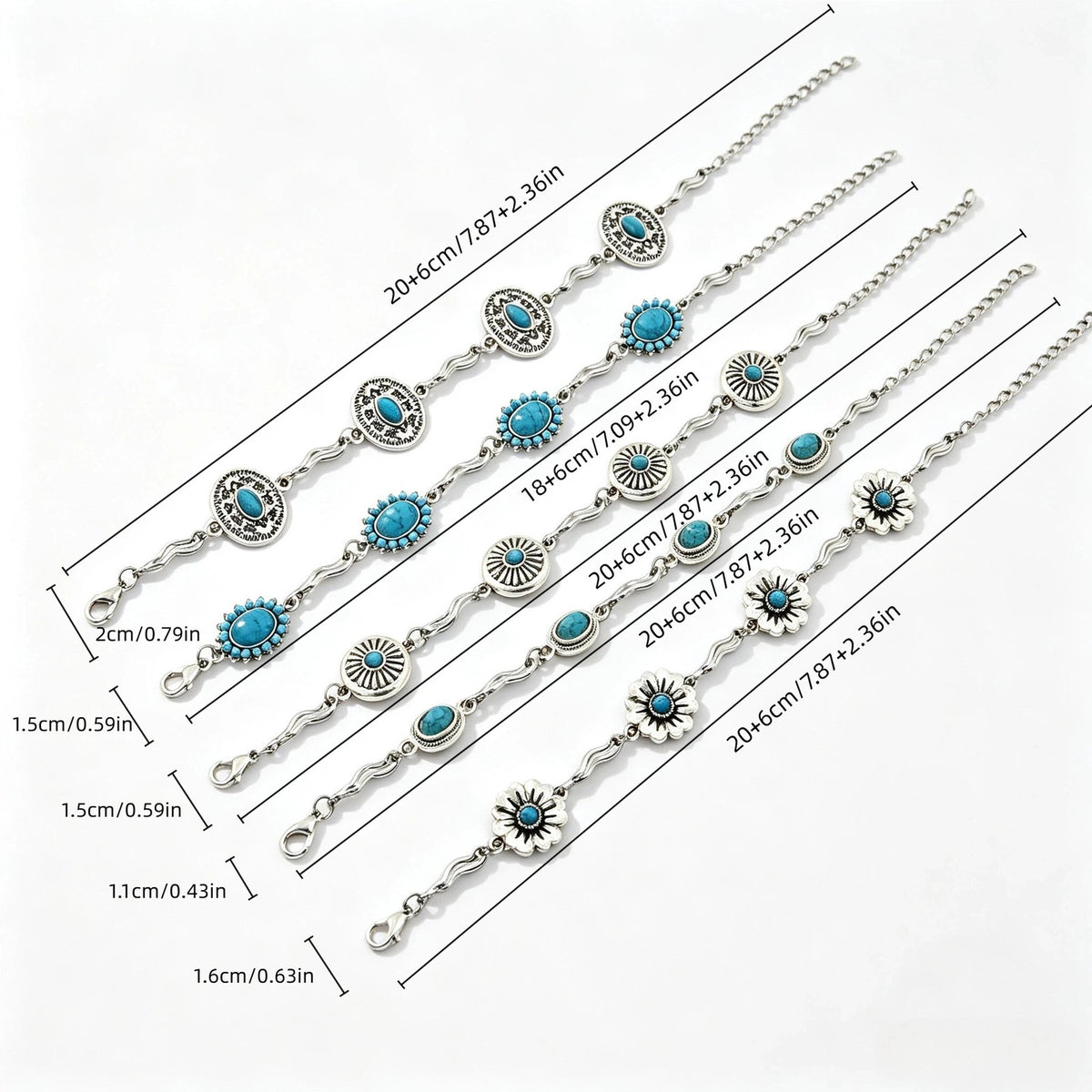 Vintage Boho Turquoise Flower Bracelet Set