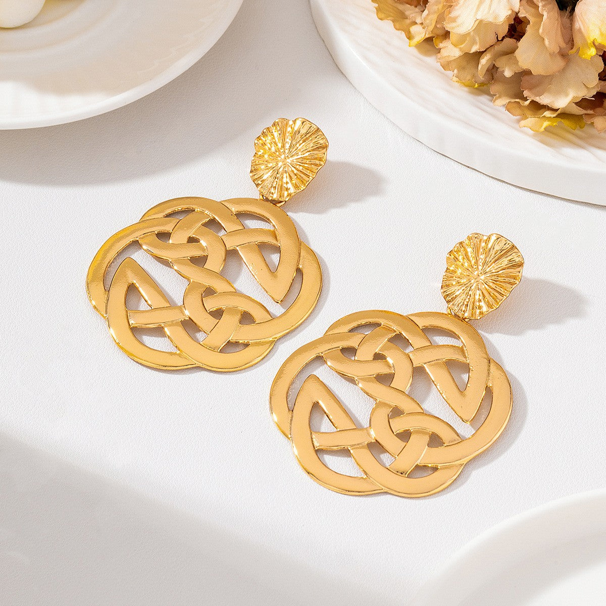 Classy Celtic Knot Sunburst Dangle Earrings