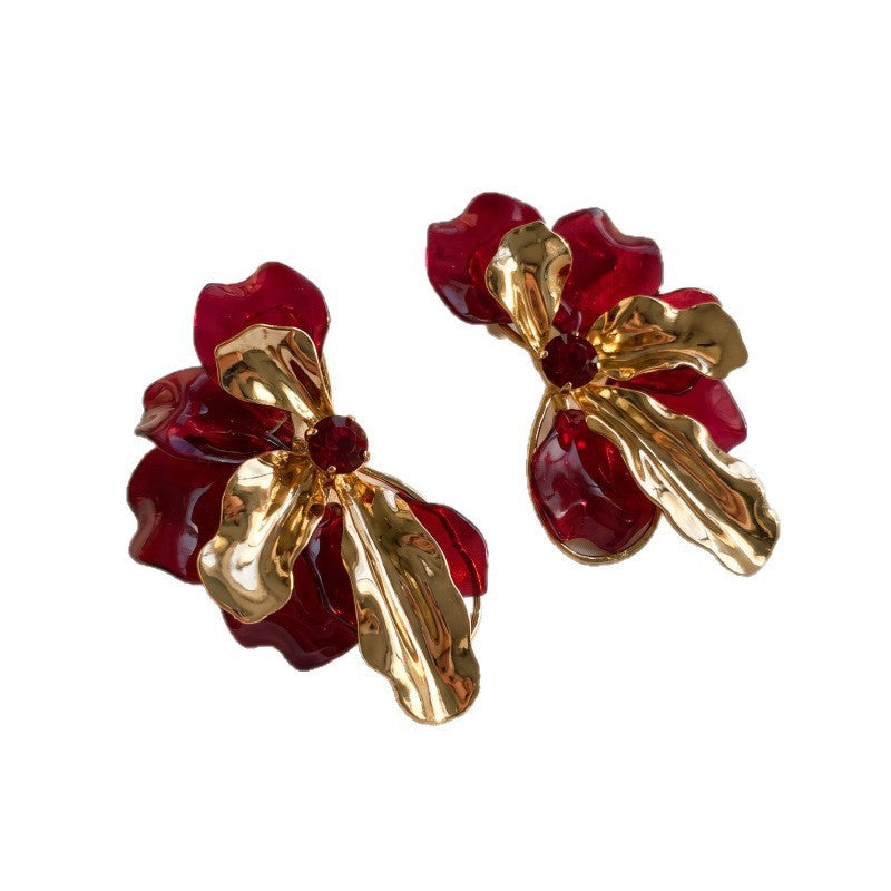 Classy Burgundy Floral Stud Earrings