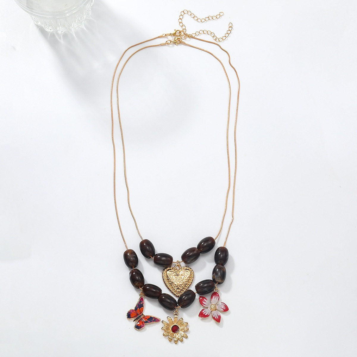 Vintage Red Resin Butterfly & Flower Necklace
