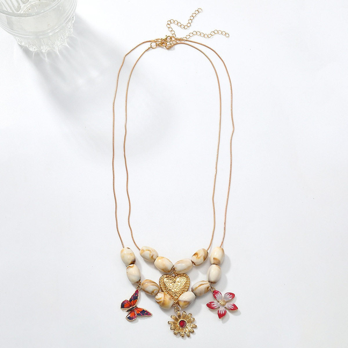 Vintage Red Resin Butterfly & Flower Necklace