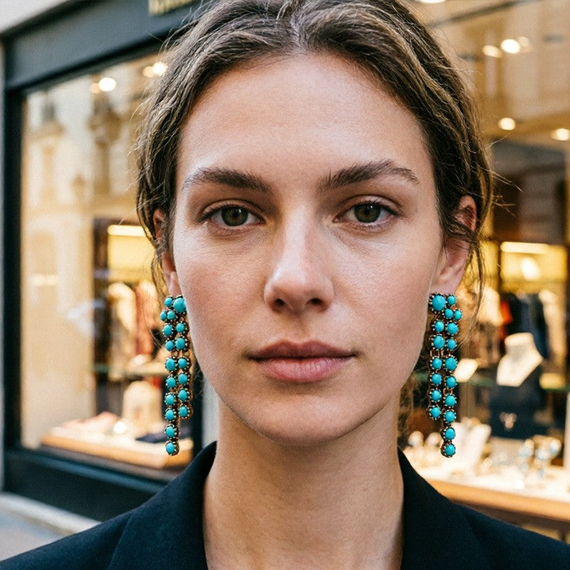 Boho Vintage Faux Turquoise Cluster Dangle Earrings