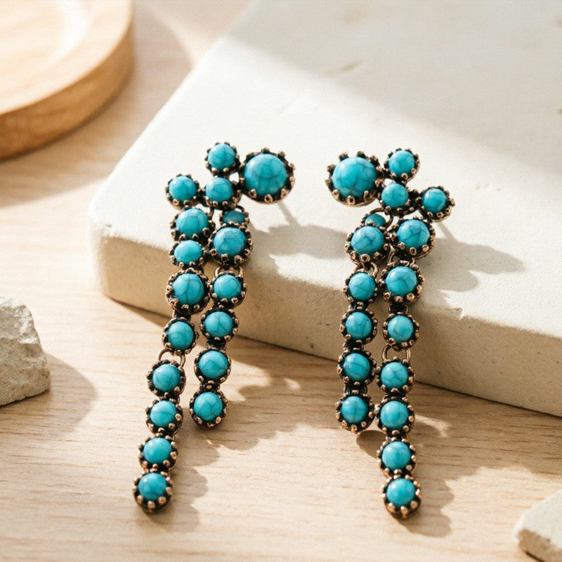 Boho Vintage Faux Turquoise Cluster Dangle Earrings