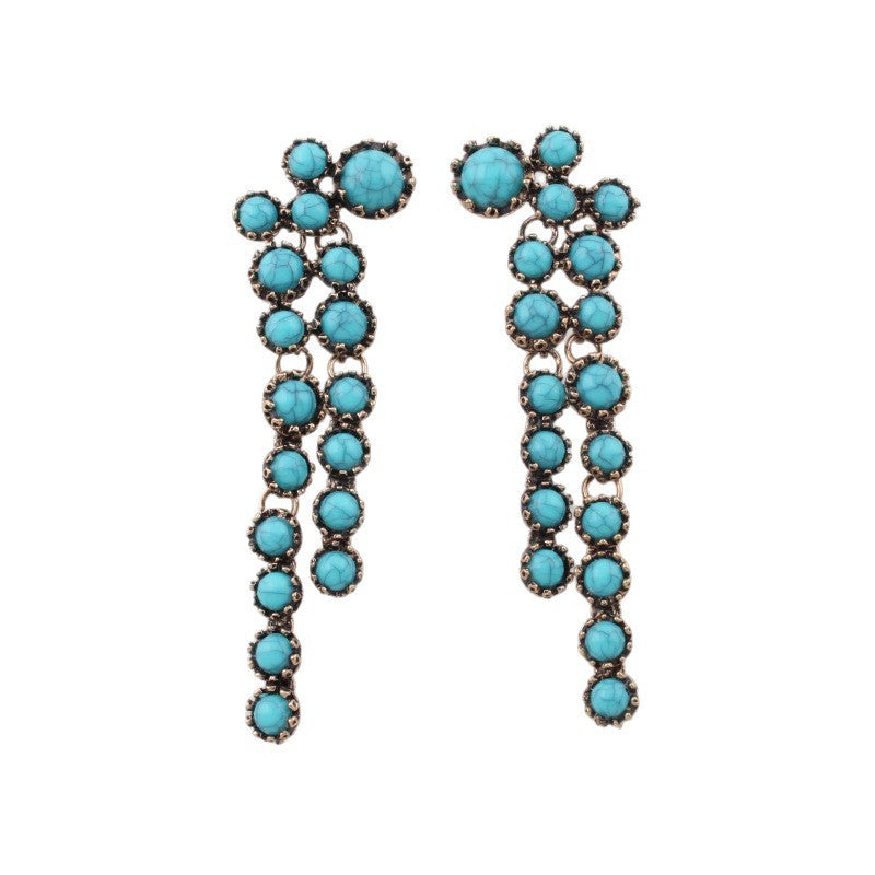 Boho Vintage Faux Turquoise Cluster Dangle Earrings