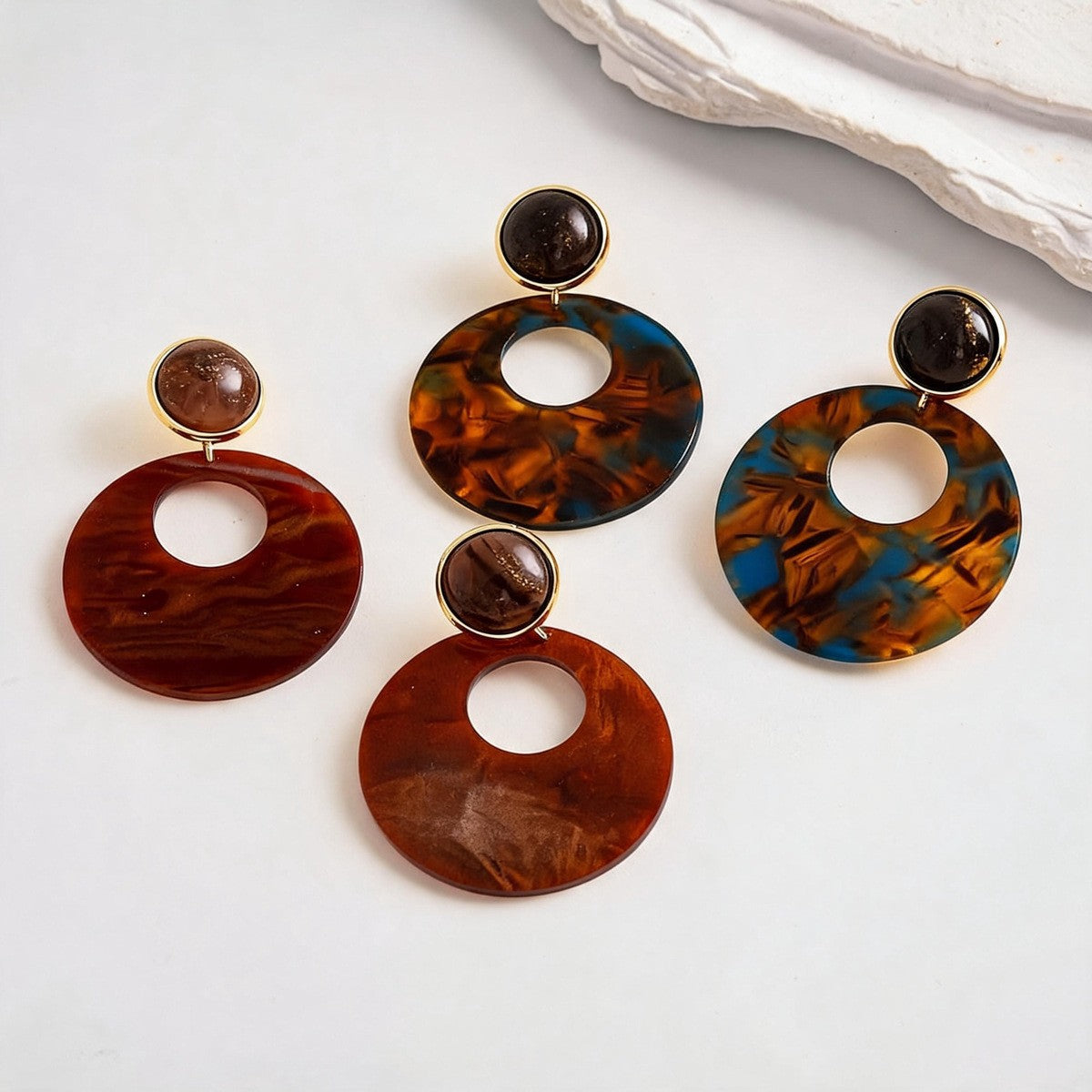 Classy Vintage Amber Circle Drop Earrings