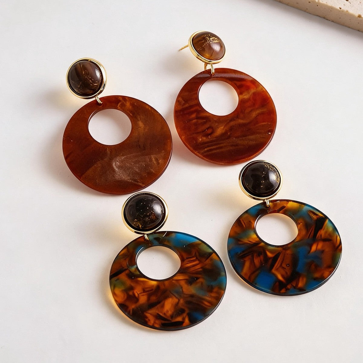 Classy Vintage Amber Circle Drop Earrings