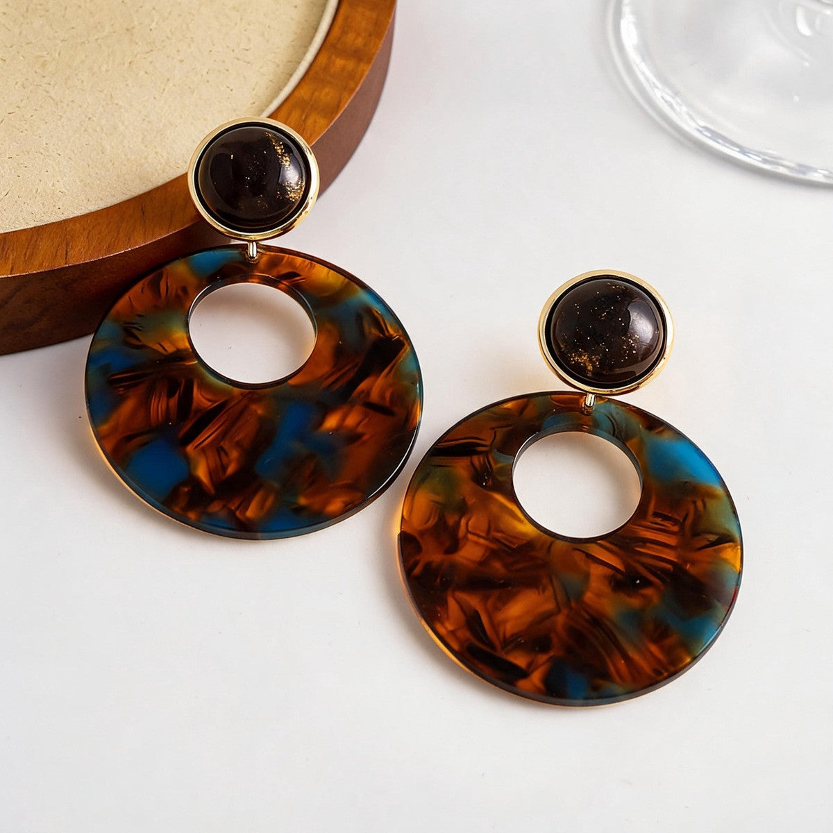 Classy Vintage Amber Circle Drop Earrings