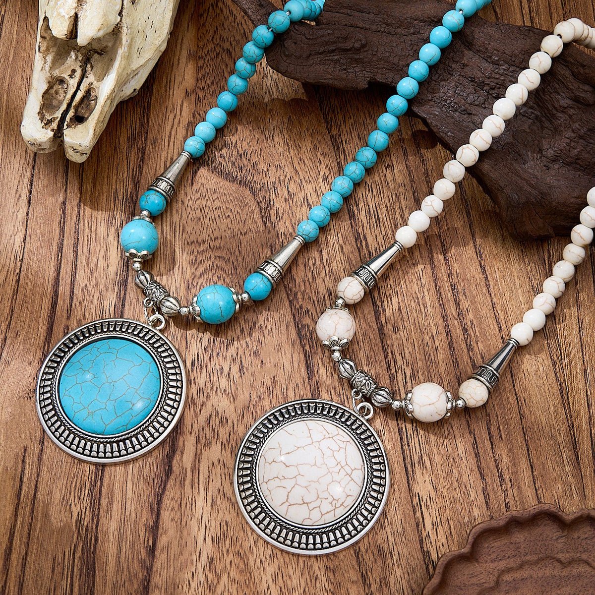 Boho Vintage Turquoise Medallion Necklace