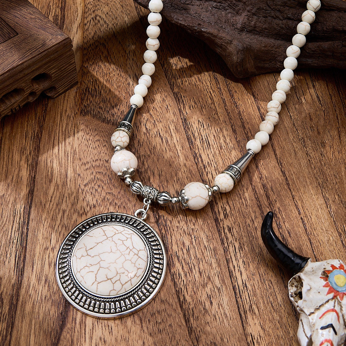 Boho Vintage Turquoise Medallion Necklace