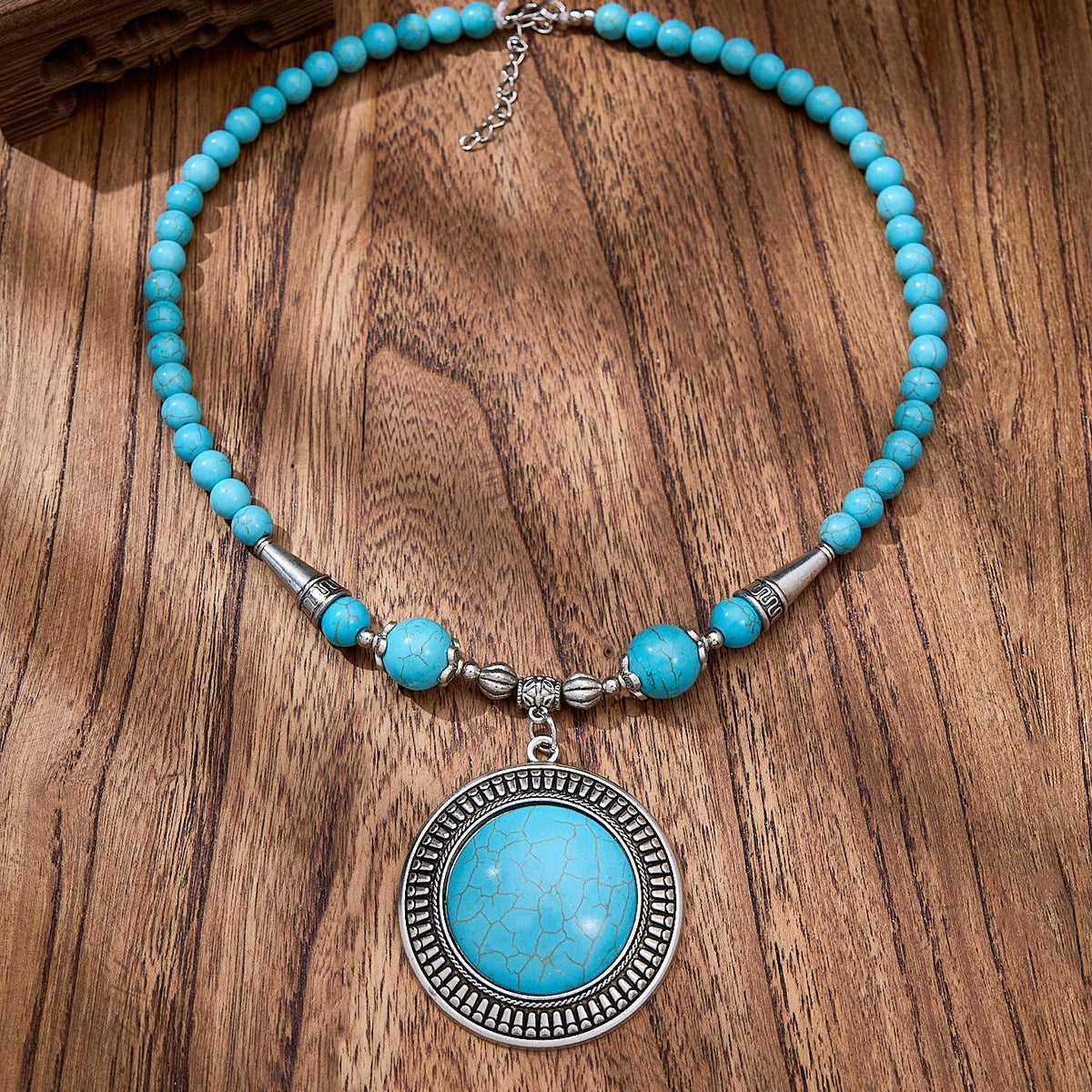 Boho Vintage Turquoise Medallion Necklace