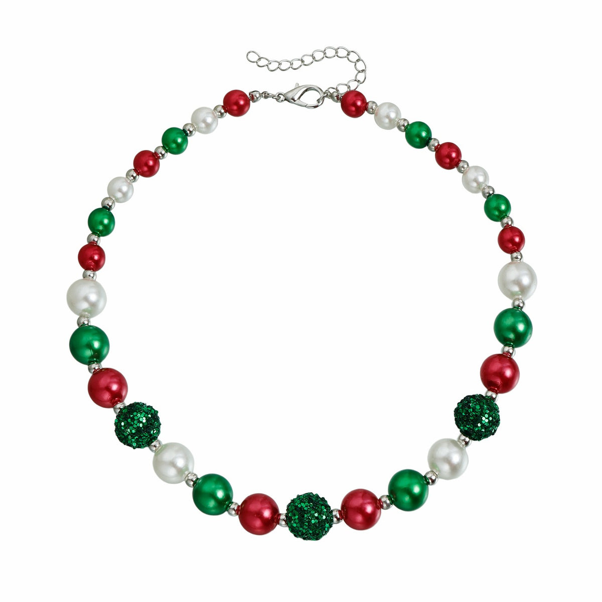 Festive Red Green Disco Bead Necklace, Bracelet & Earring Set