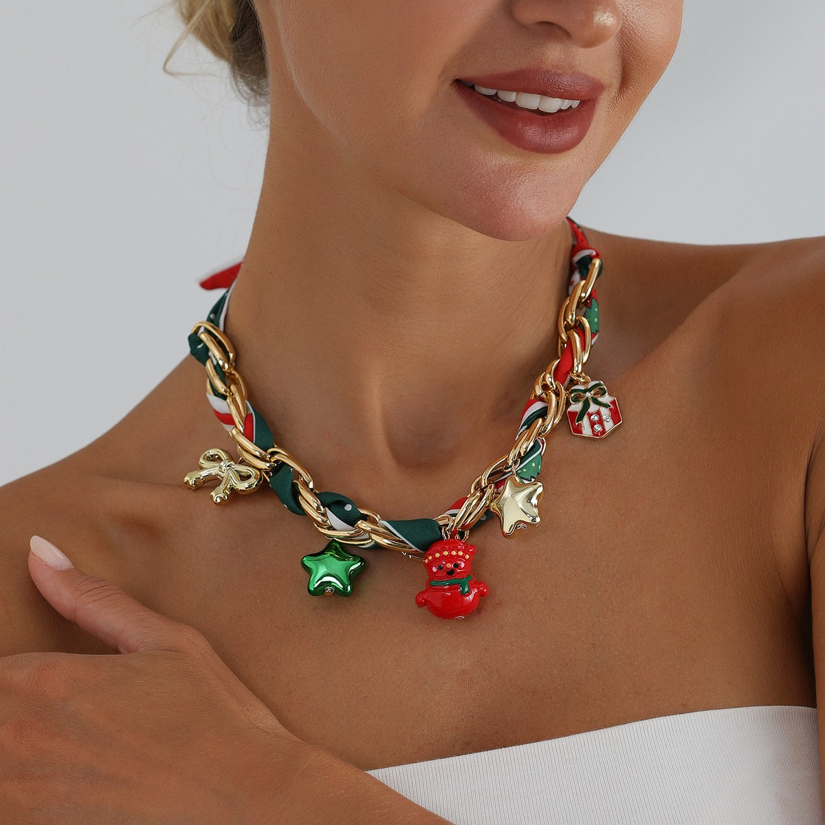 Festive Ribbon Charm Choker Necklace