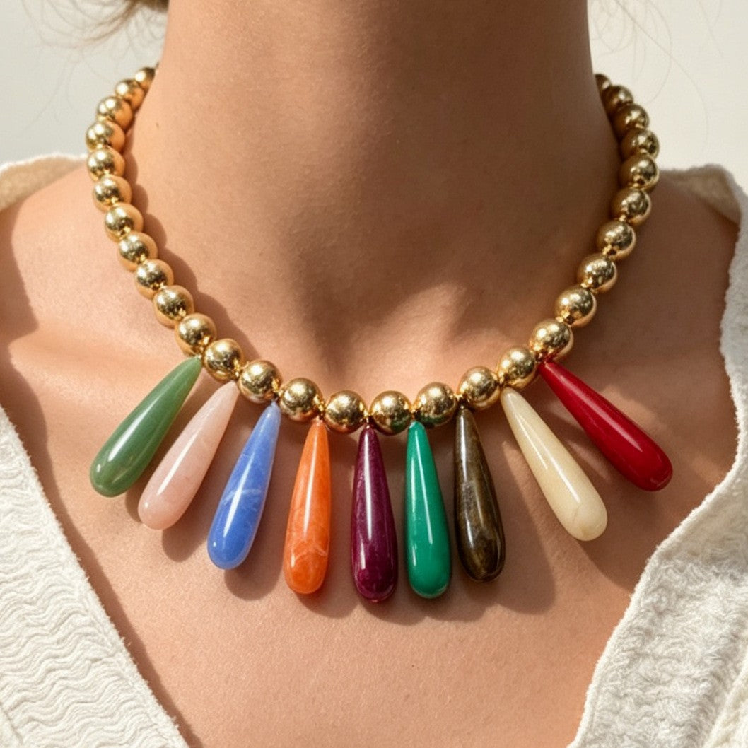 Boho Multicolor Resin Teardrop Necklace