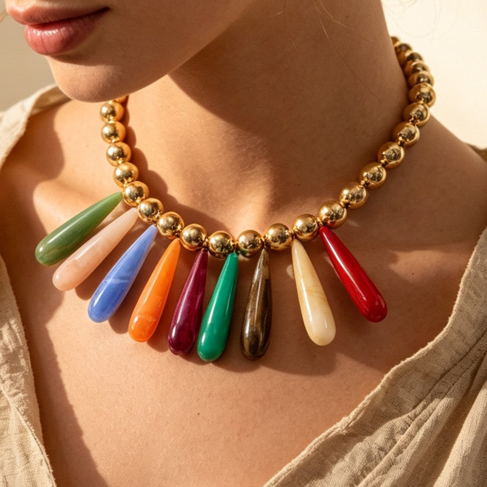 Boho Multicolor Resin Teardrop Necklace