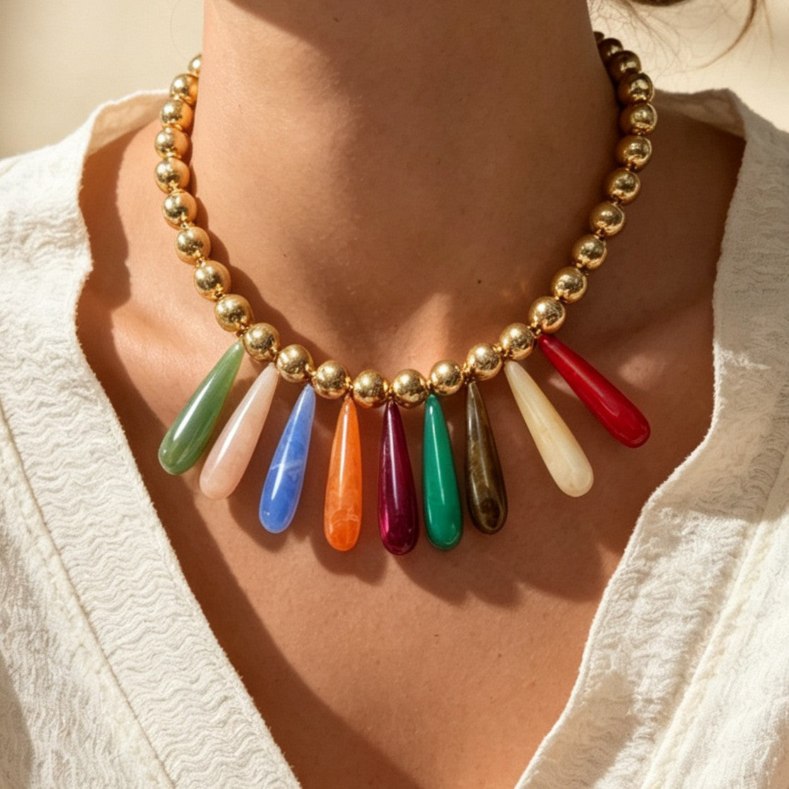 Boho Multicolor Resin Teardrop Necklace