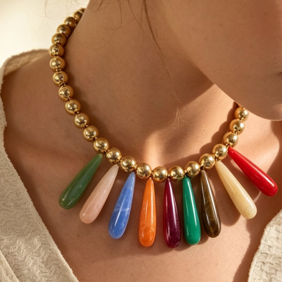 Boho Multicolor Resin Teardrop Necklace