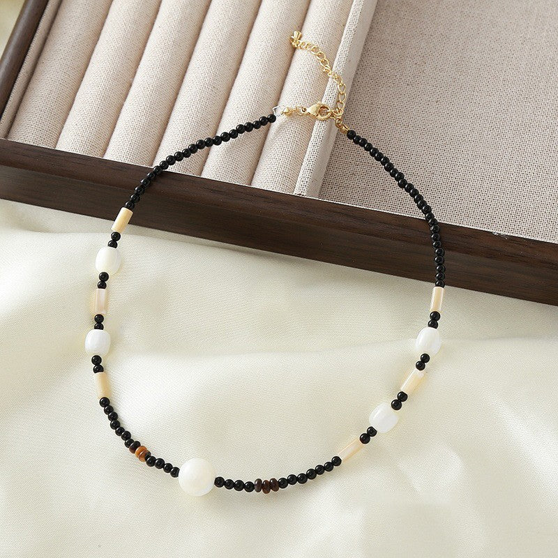Vintage Inspired Black Agate Bead Necklace
