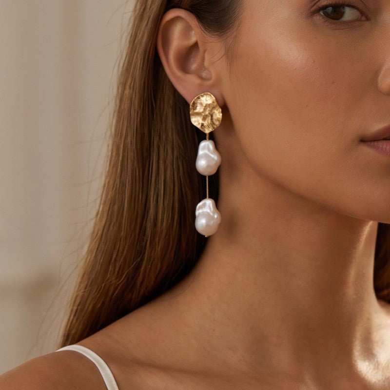 Boho Hammered Disc Turquoise Drop Earrings