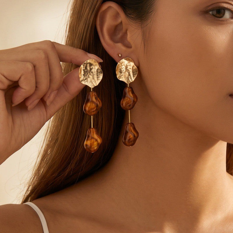 Boho Hammered Disc Turquoise Drop Earrings