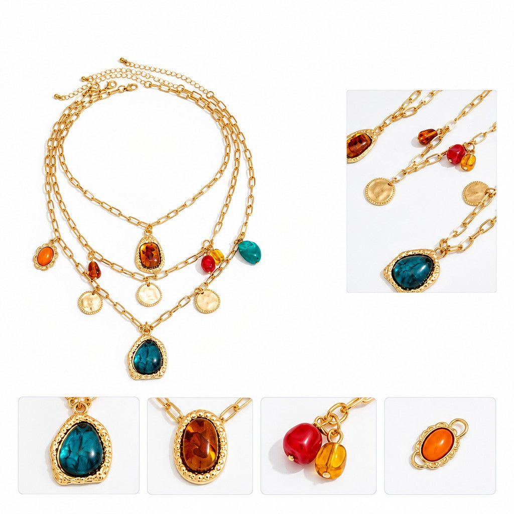 Boho Multi-Shape Resin Layered Necklace