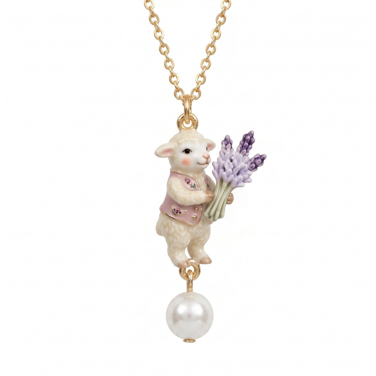 Romantic Fox Holding Rose Pearl Necklace