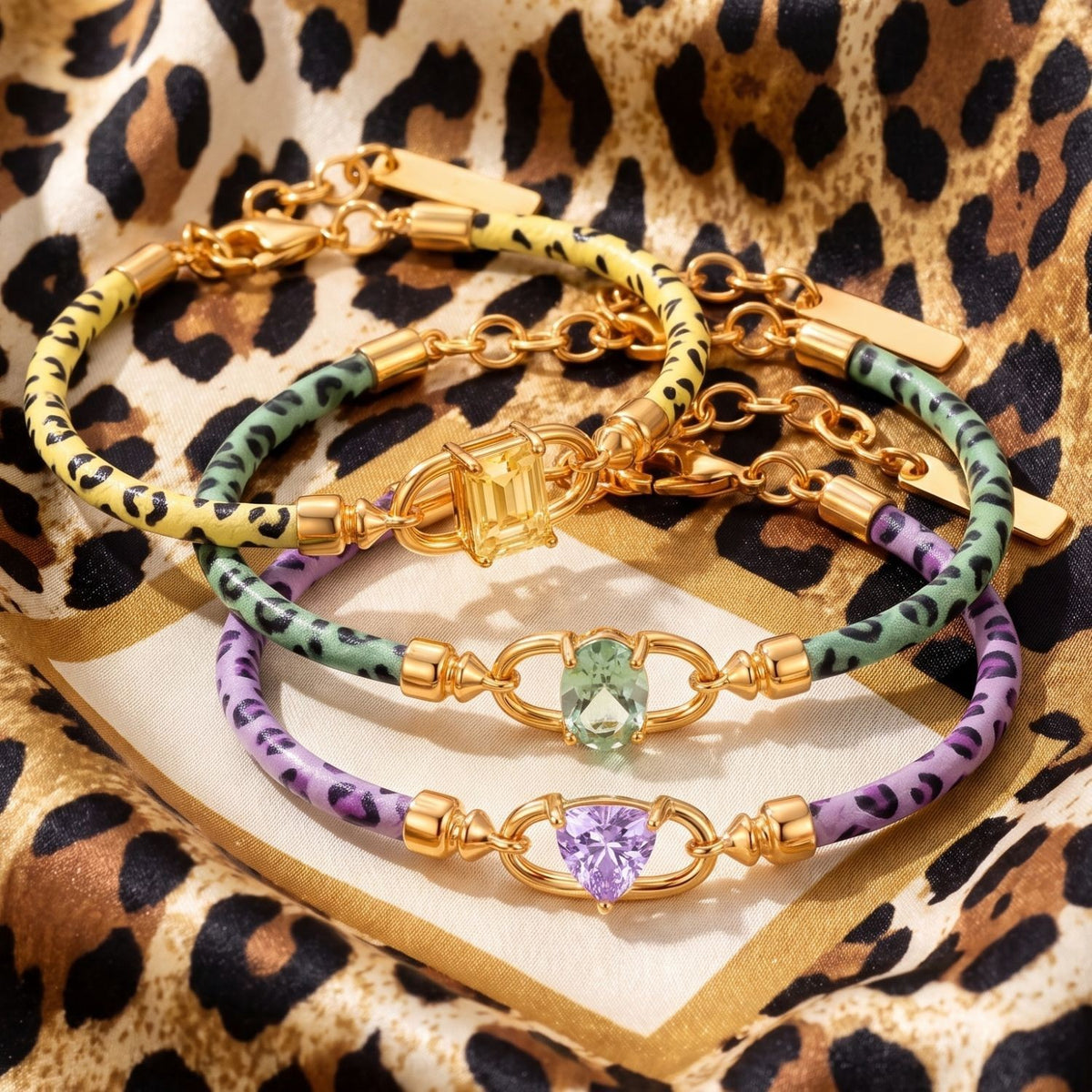 Classy Leopard Print Zircon Bracelet Set