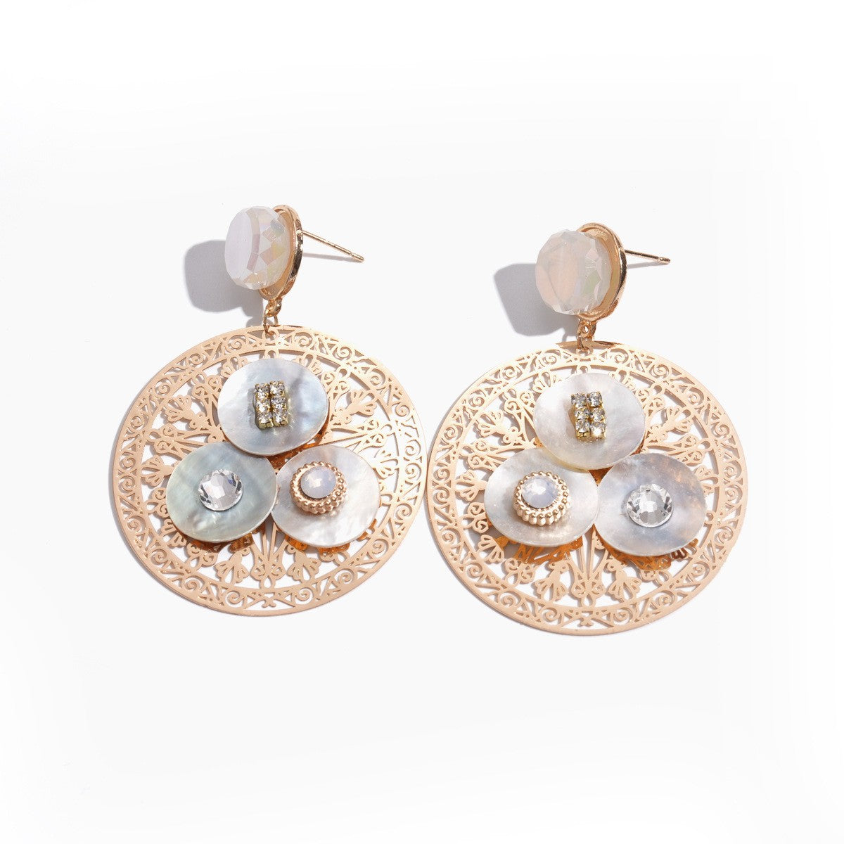 Classy Shell Filigree Rhinestone Earrings