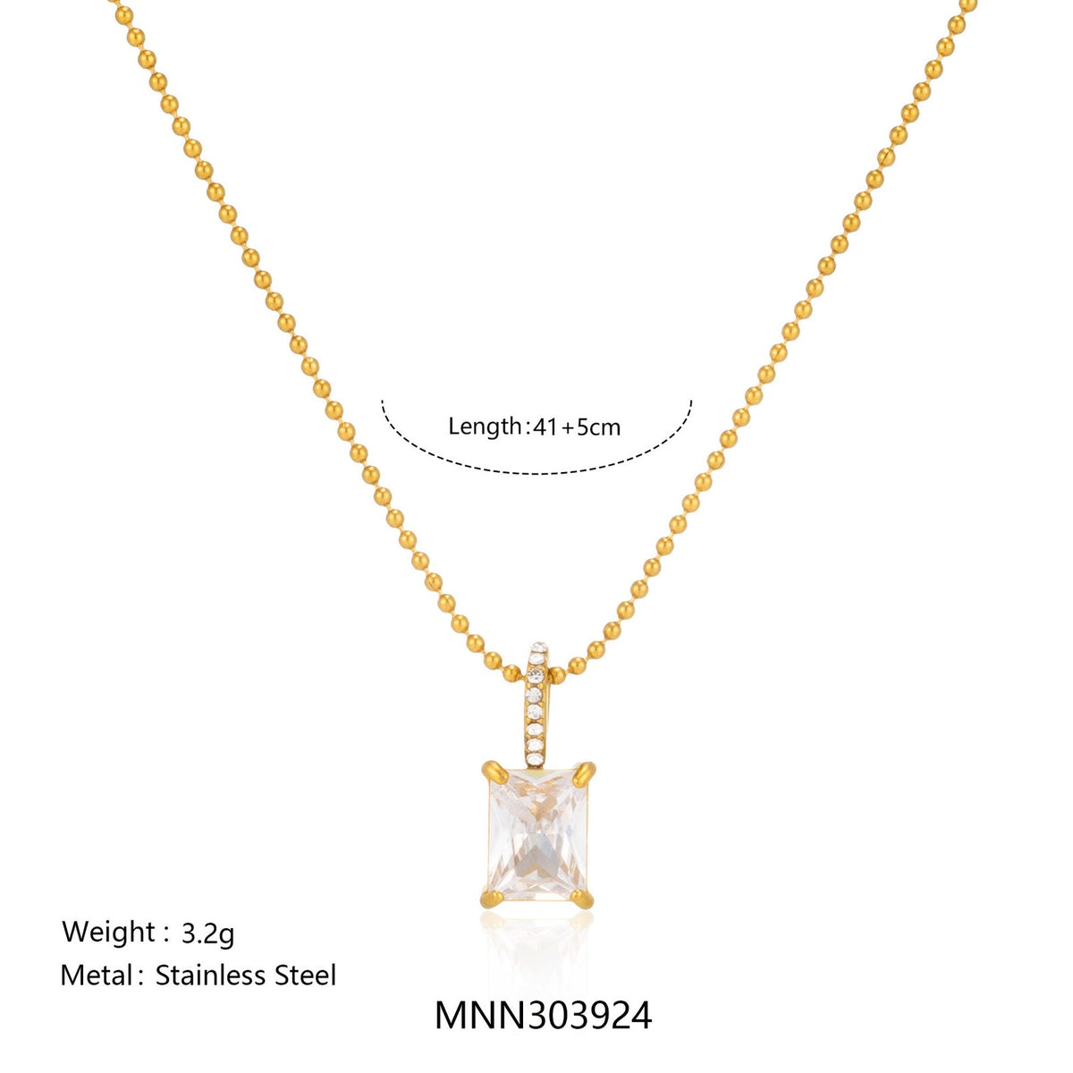 18k Dainty Beaded Geometric Pendant Necklace