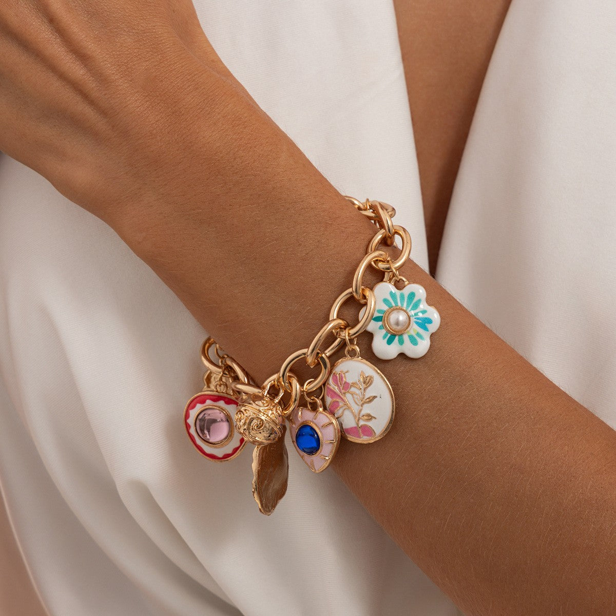 Boho Enamel Sun & Evil Eye Charm Bracelet