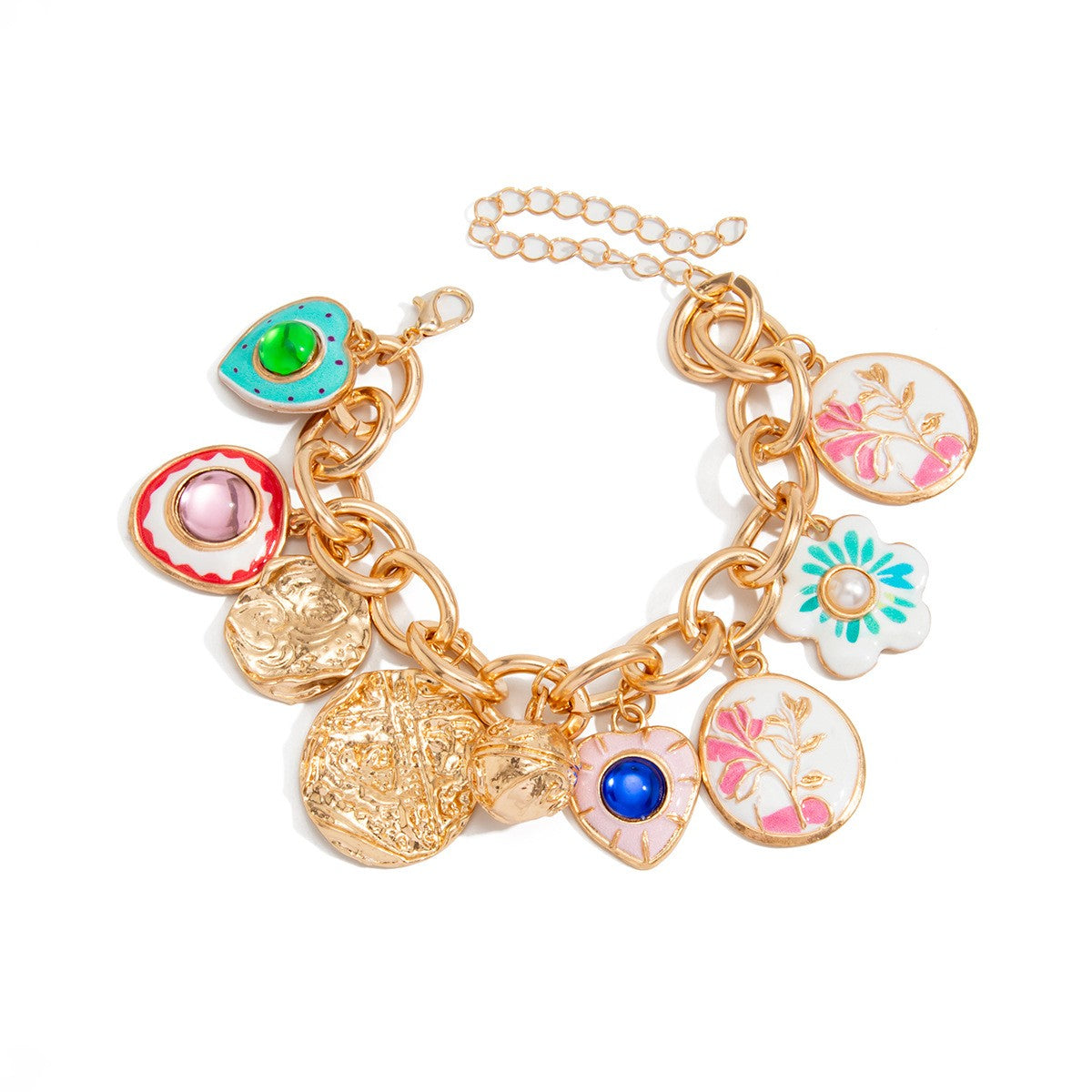 Boho Enamel Sun & Evil Eye Charm Bracelet