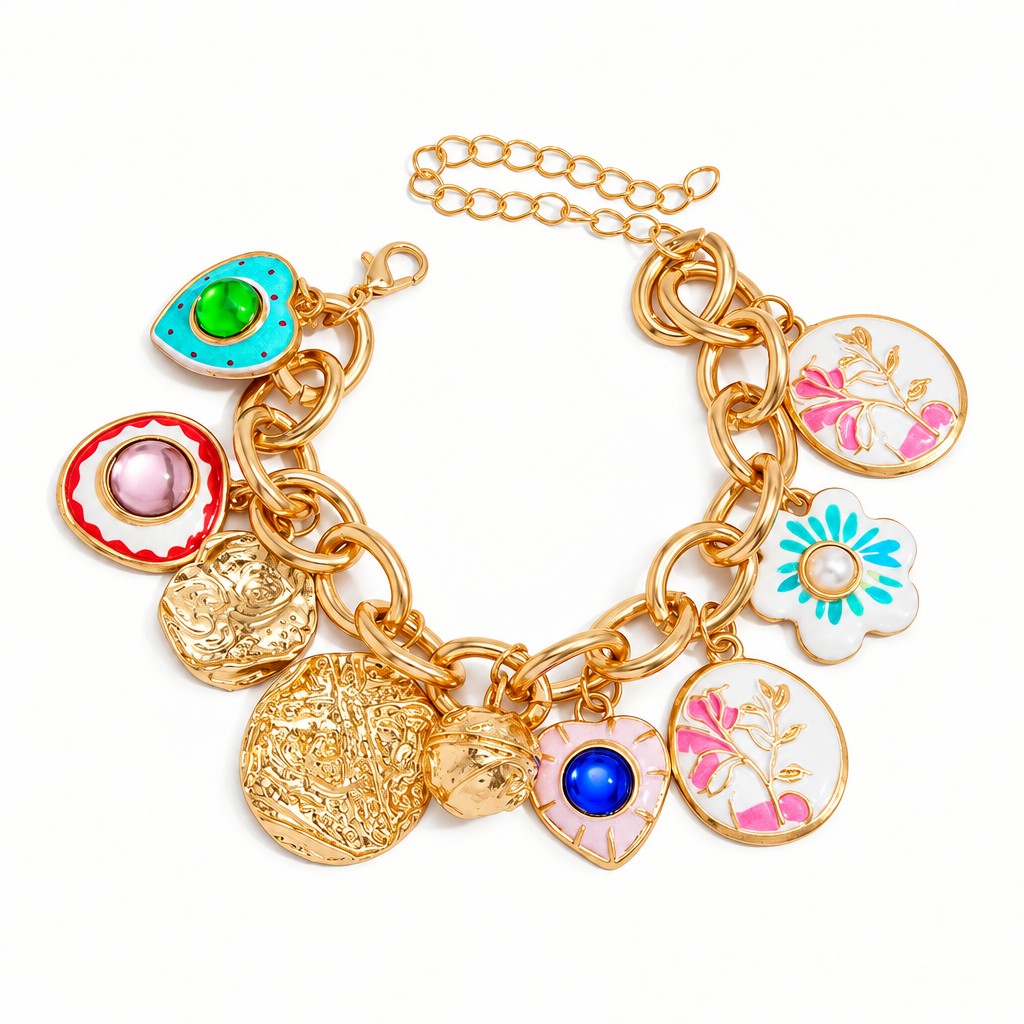 Boho Enamel Sun & Evil Eye Charm Bracelet