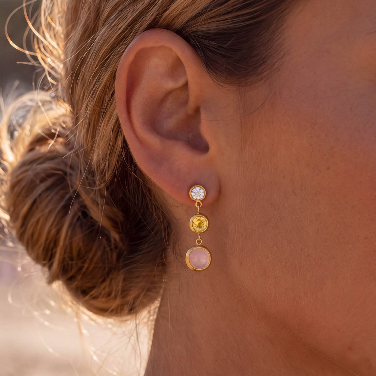 Dainty Pink Stone Drop Earrings