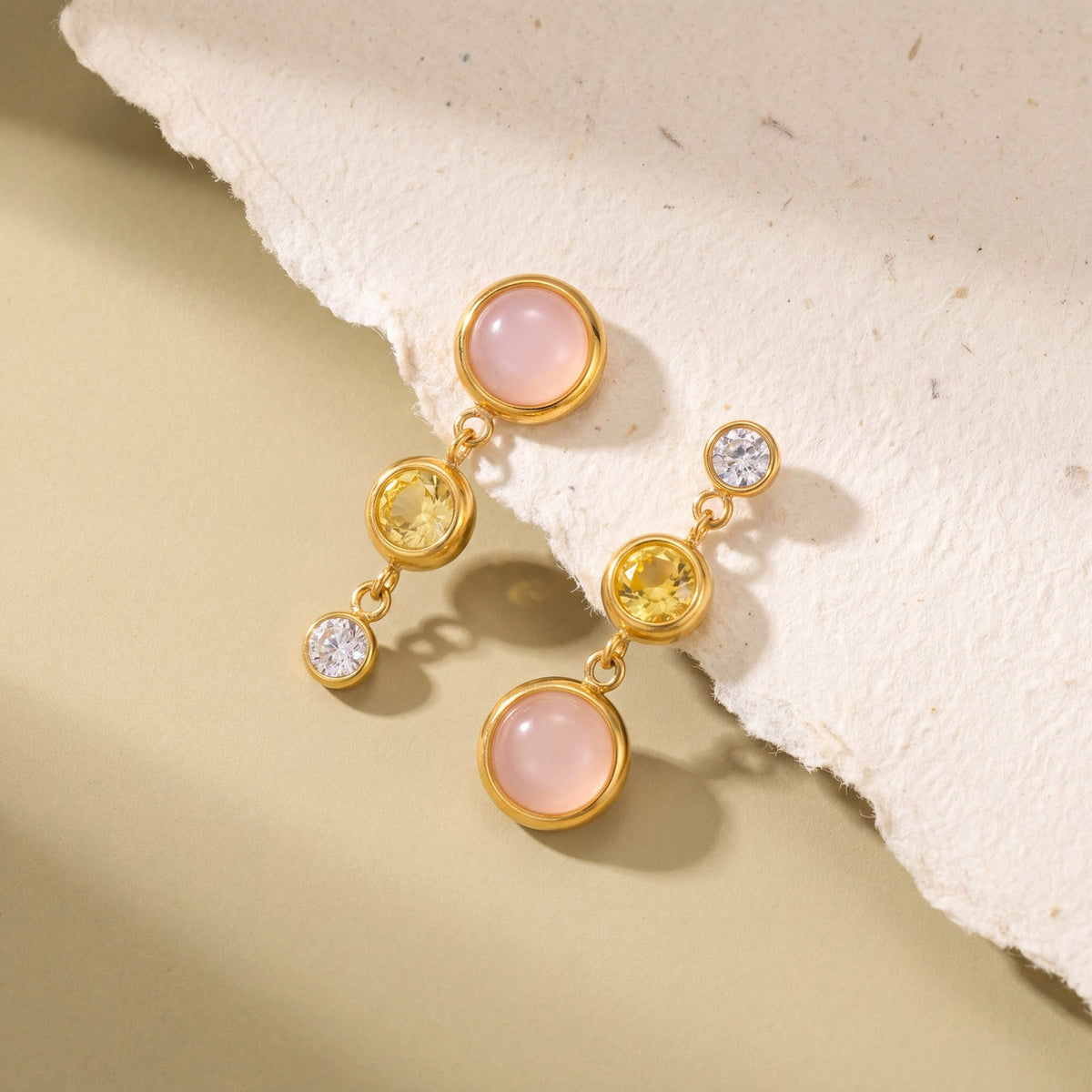 Dainty Pink Stone Drop Earrings